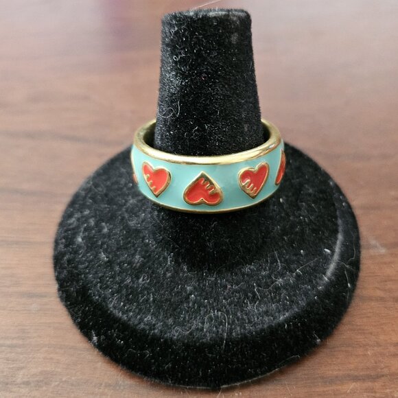 Coach Blue and Red Heart Band Ring 95538 Size 8 - Picture 2 of 5